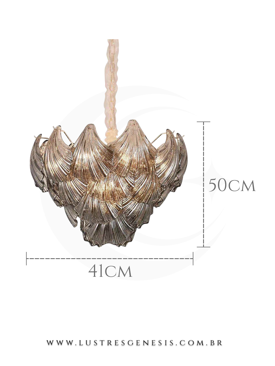 Lustre contemporâneo de cristal fumê Almond Sindora para sala de jantar ou estar, formato redondo, medidas 50cm de altura por 41cm de largura.